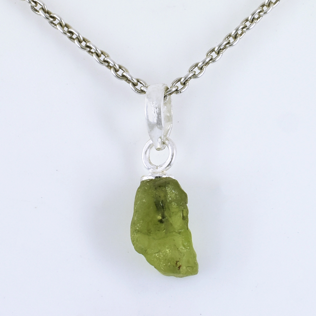 Natural Raw Peridot Crystal Pendant in 925 Sterling Silver Chain | Healing Gemstone Necklace for Prosperity & Positivity