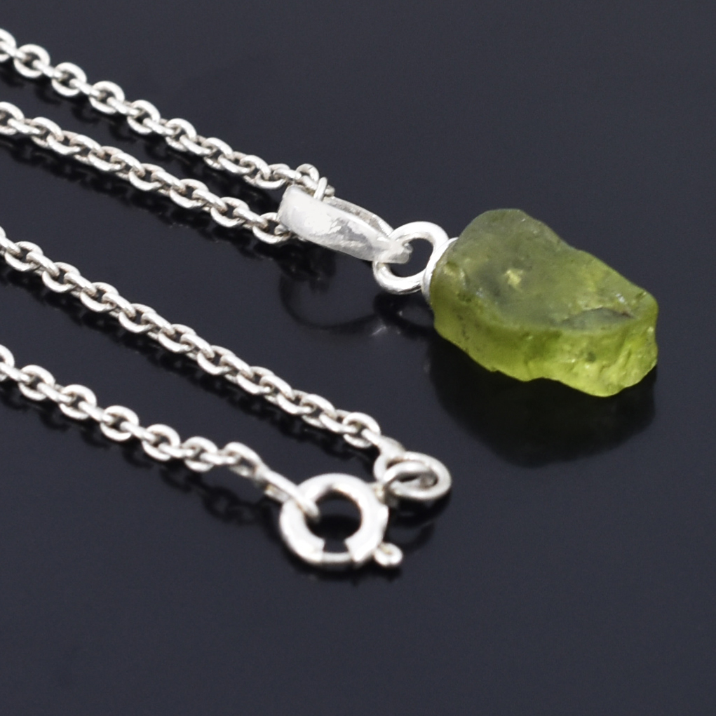 Natural Raw Peridot Crystal Pendant in 925 Sterling Silver Chain | Healing Gemstone Necklace for Prosperity & Positivity - Image 3