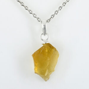 Natural Raw Citrine Crystal Pendant Necklace | Yellow Healing Quartz Stone Silver Pendant for Wealth & Positivity