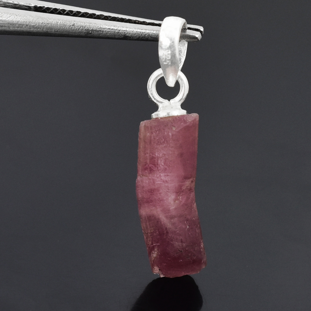 Natural Pink Tourmaline Raw Crystal Pendant with Silver-Plated Chain - Image 7