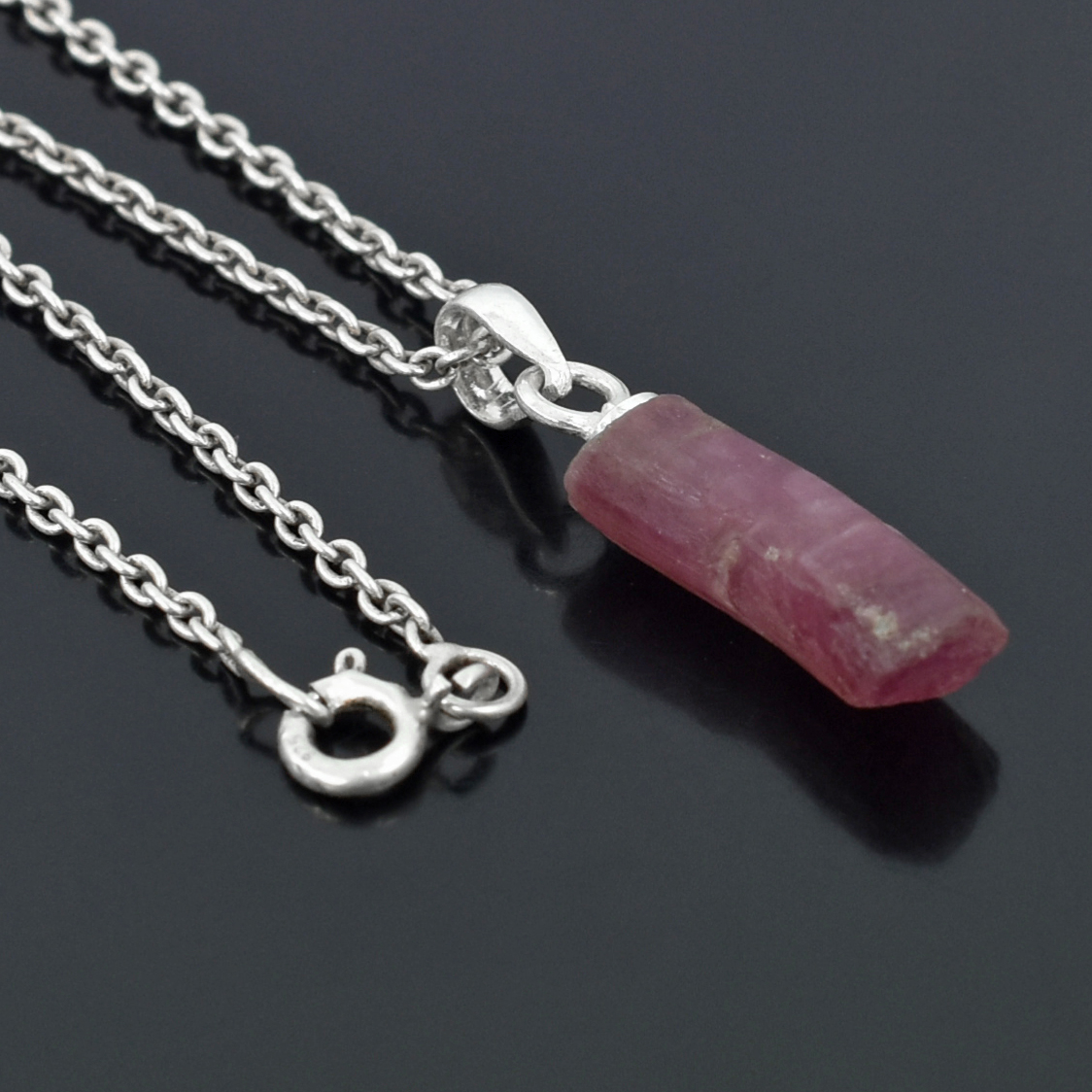 Natural Pink Tourmaline Raw Crystal Pendant with Silver-Plated Chain - Image 6