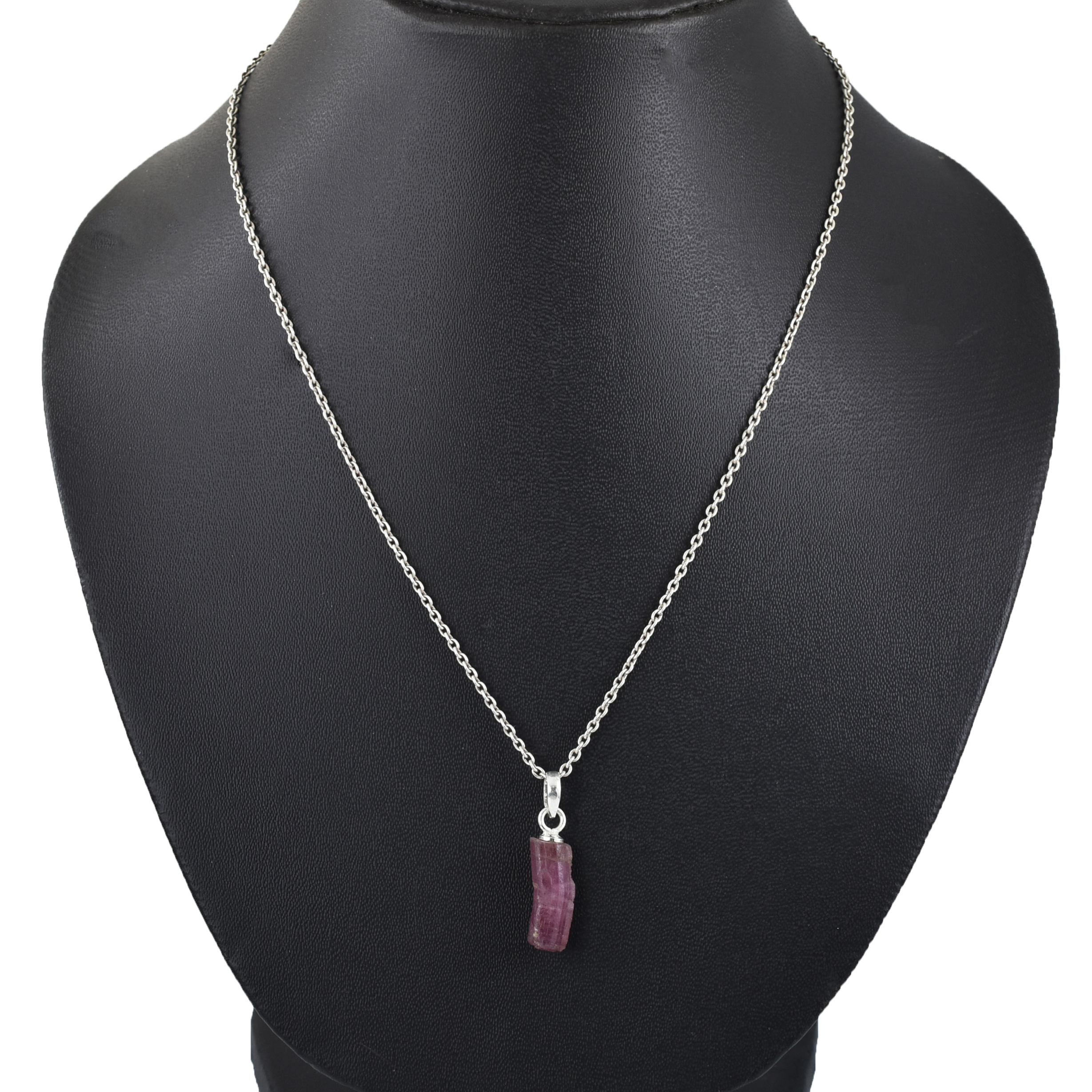 Natural Pink Tourmaline Raw Crystal Pendant with Silver-Plated Chain - Image 5