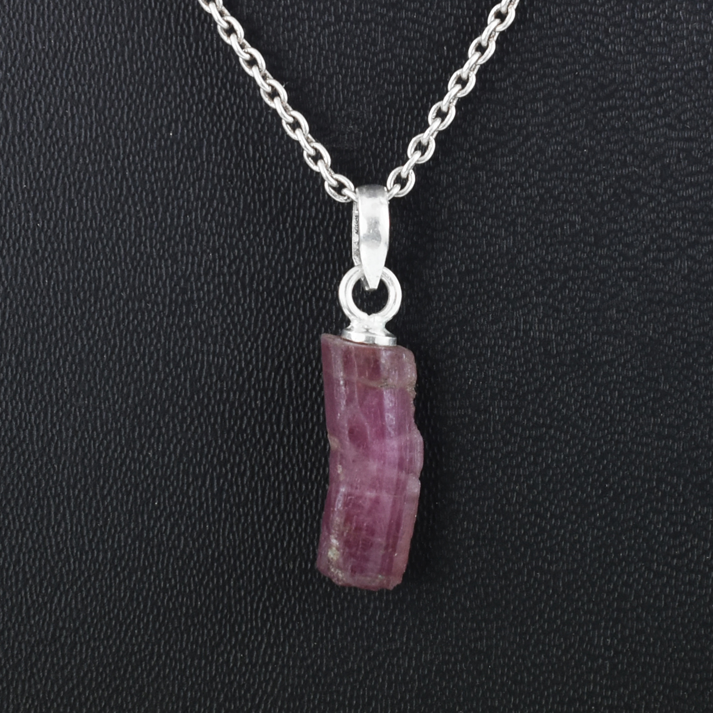 Natural Pink Tourmaline Raw Crystal Pendant with Silver-Plated Chain - Image 4