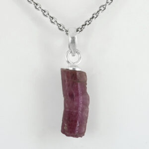 Natural Pink Tourmaline Raw Crystal Pendant with Silver-Plated Chain