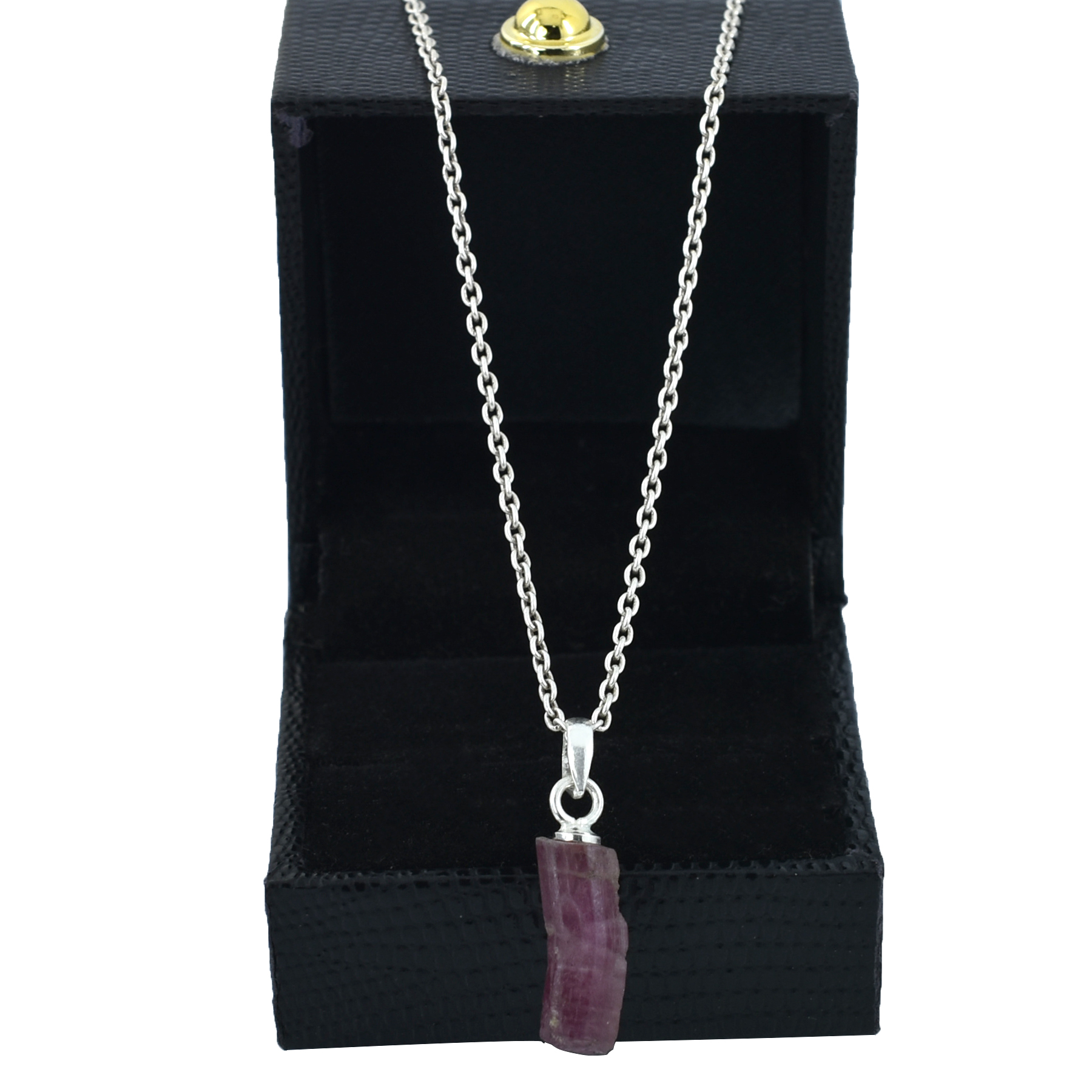 Natural Pink Tourmaline Raw Crystal Pendant with Silver-Plated Chain - Image 2