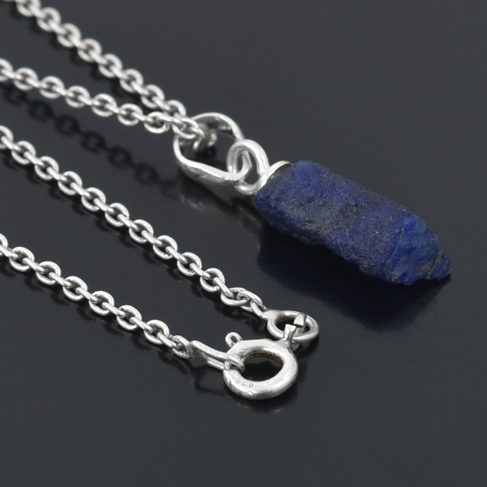 Raw Natural Lapis Lazuli Pendant in Sterling Silver - Image 3