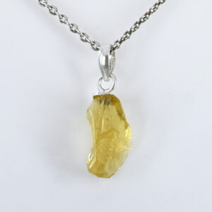 Natural Citrine Raw Crystal Pendant with Silver-Plated Chain