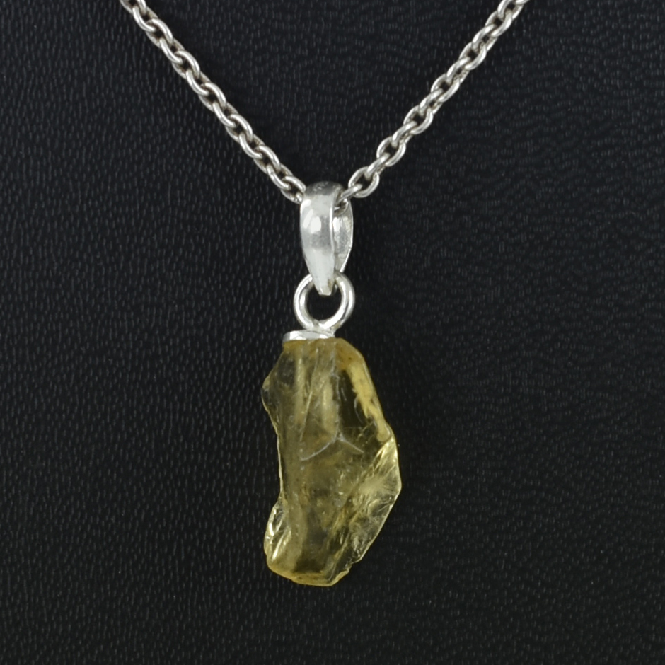 Natural Citrine Raw Crystal Pendant with Silver-Plated Chain - Image 4