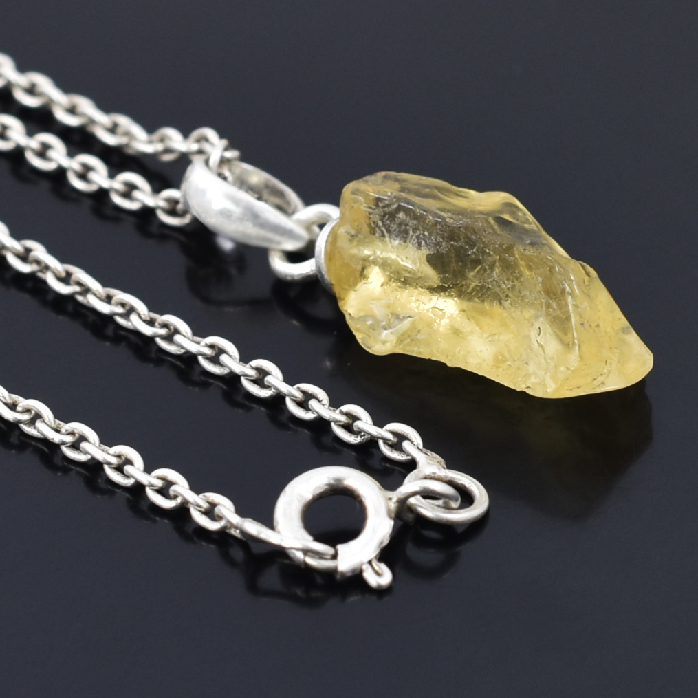 Natural Citrine Raw Crystal Pendant with Silver-Plated Chain - Image 3