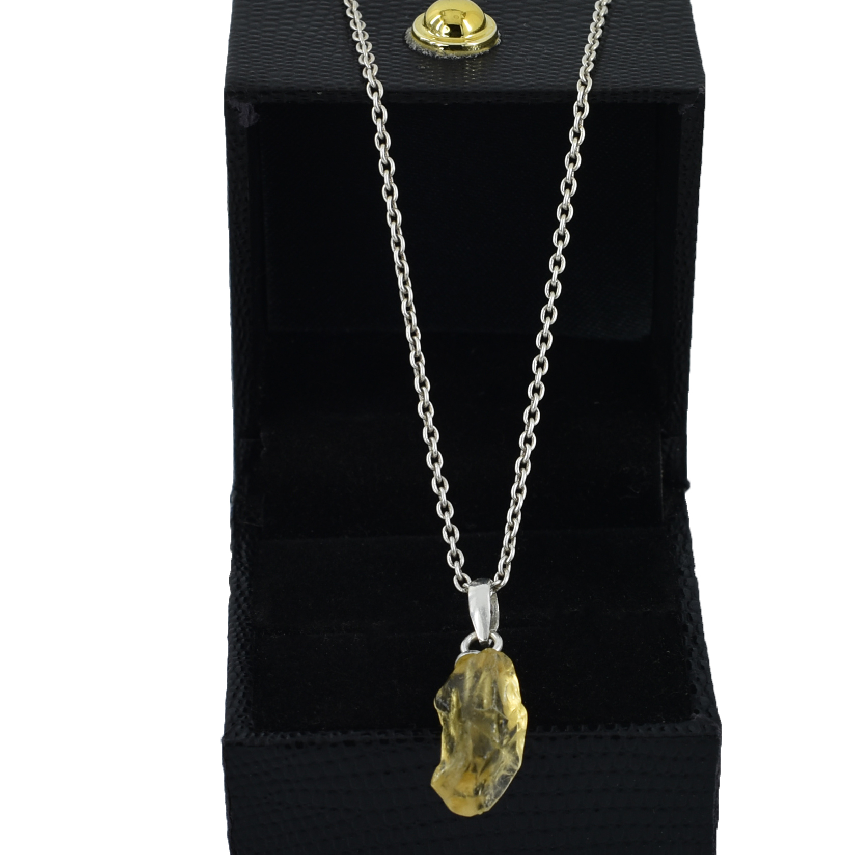 Natural Citrine Raw Crystal Pendant with Silver-Plated Chain - Image 2