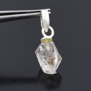 Natural Herkimer Diamond Raw Crystal Pendant Necklace | Clear Quartz Healing Stone Silver Pendant for Clarity & Protection