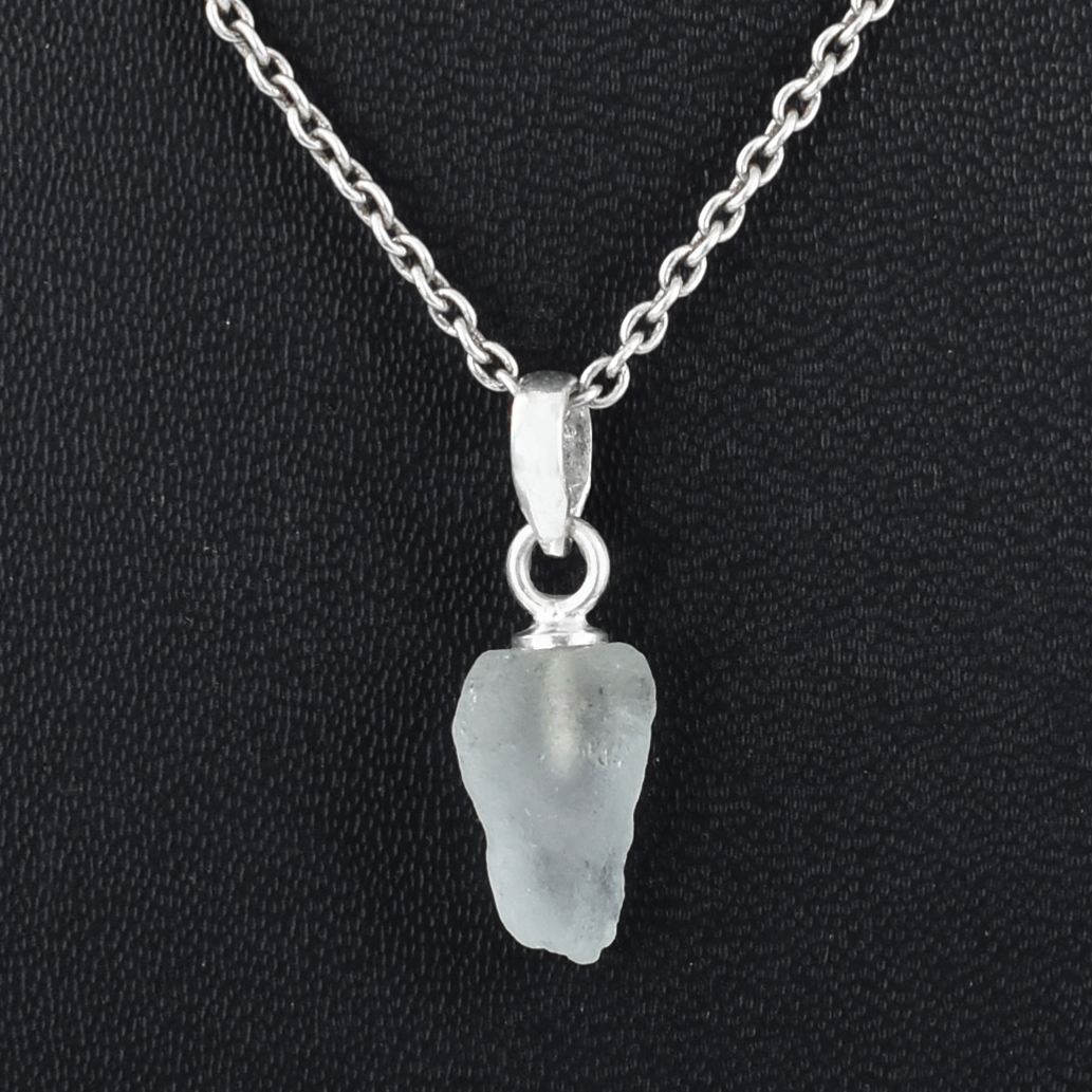 Natural Raw Blue Topaz Crystal Pendant in 925 Silver Chain | Healing Gemstone Necklace