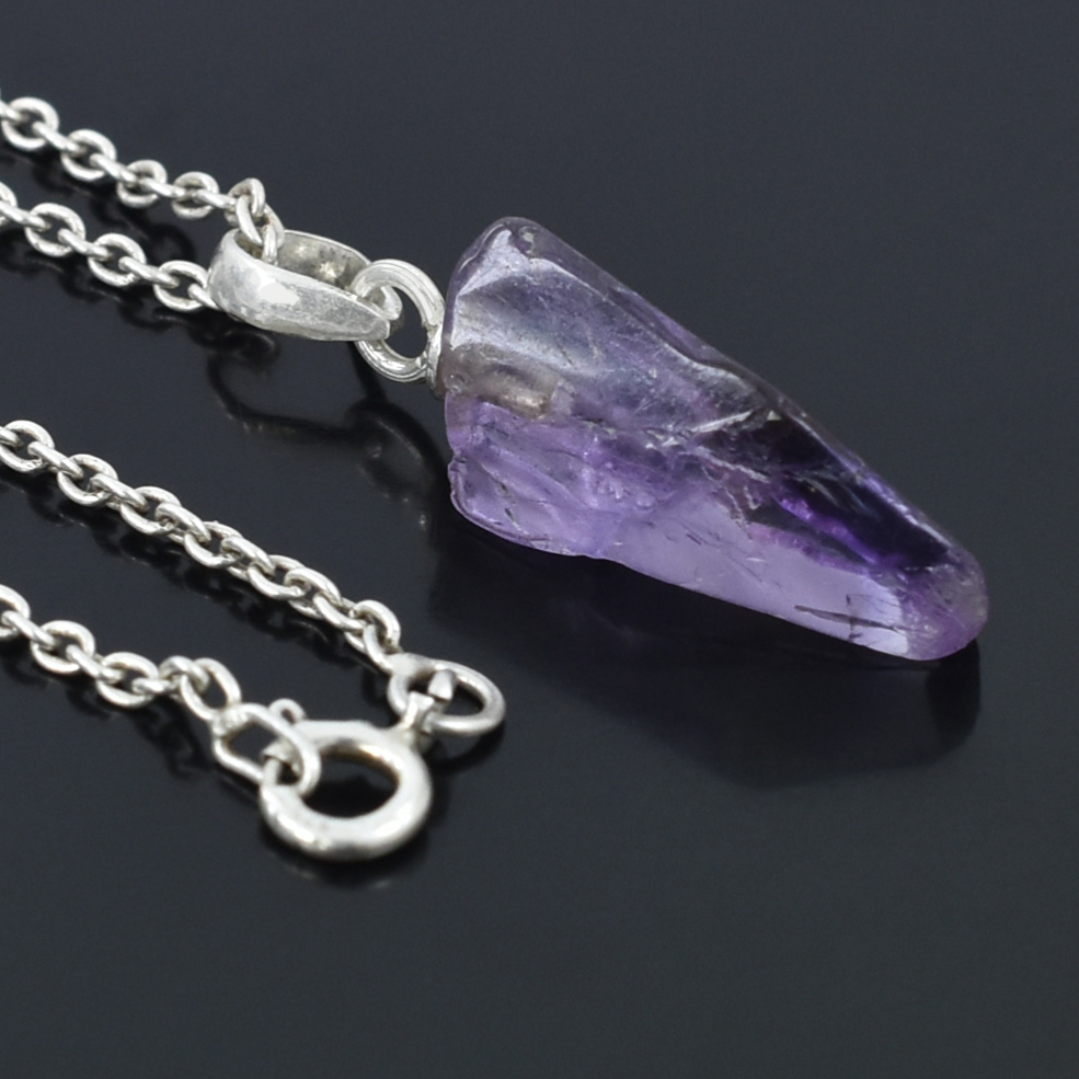Natural Raw Amethyst Crystal Pendant in 925 Silver Chain | Healing Gemstone Necklace - Image 6