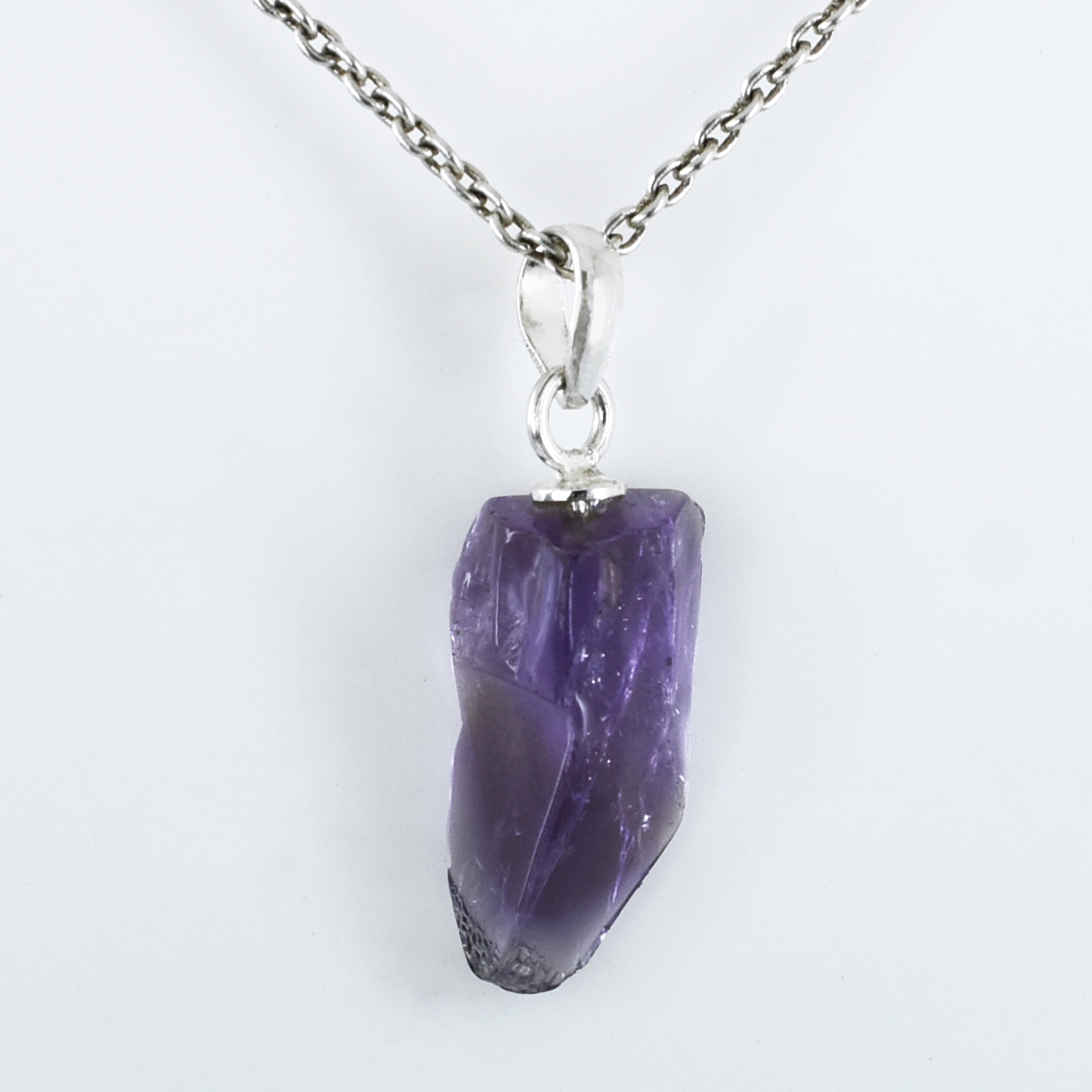 Natural Raw Amethyst Crystal Pendant in 925 Silver Chain | Healing Gemstone Necklace