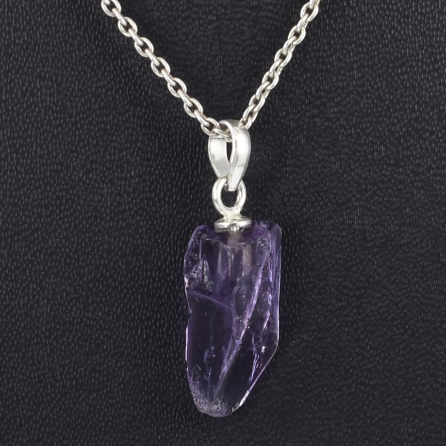 Natural Raw Amethyst Crystal Pendant in 925 Silver Chain | Healing Gemstone Necklace - Image 2