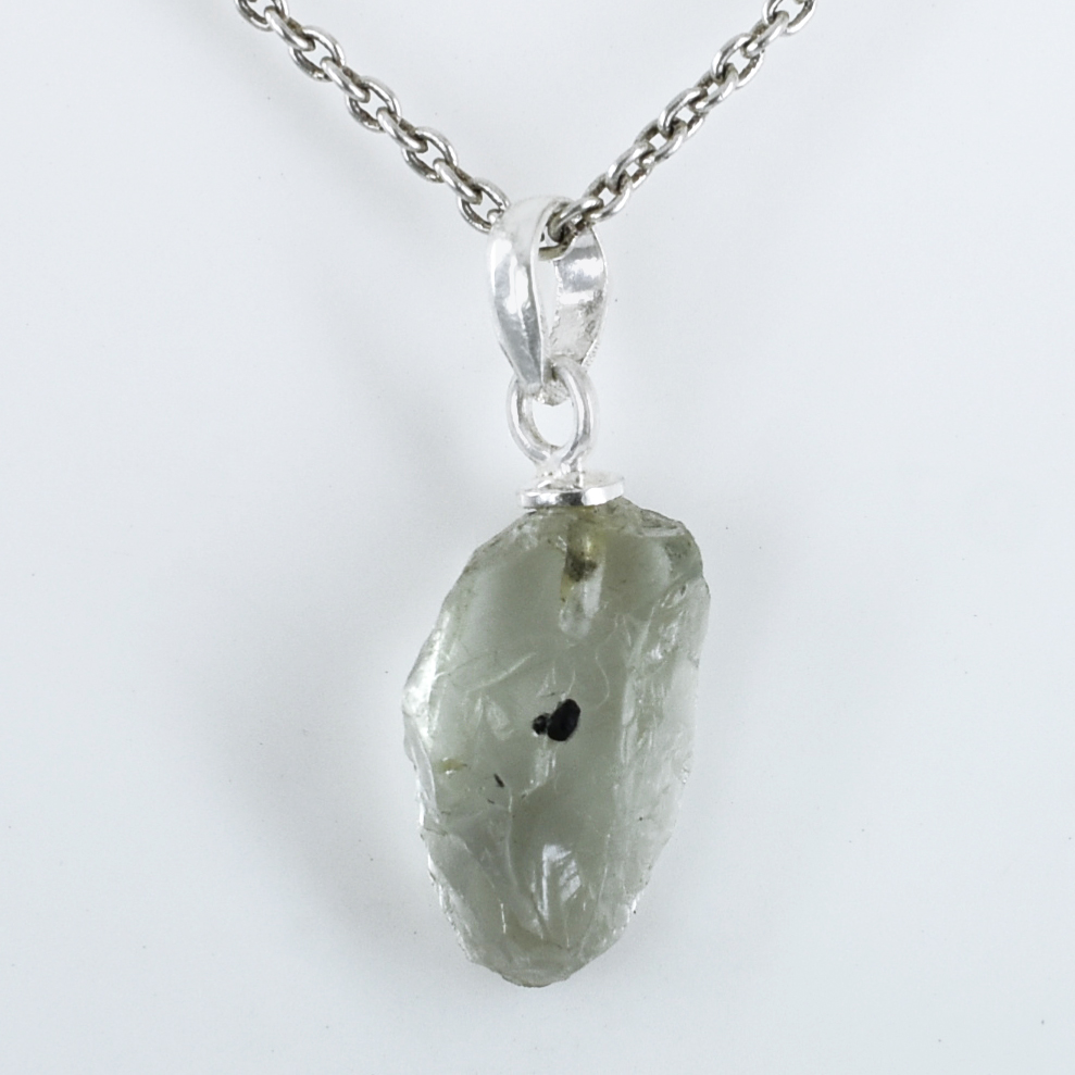 Natural Raw Prehnite Crystal Pendant in 925 Silver Chain | Healing Gemstone Necklace