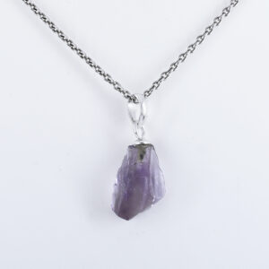 Natural Raw Amethyst Crystal Pendant Necklace | Healing Purple Quartz Stone Silver Plated Pendant for Meditation & Spiritual Protection
