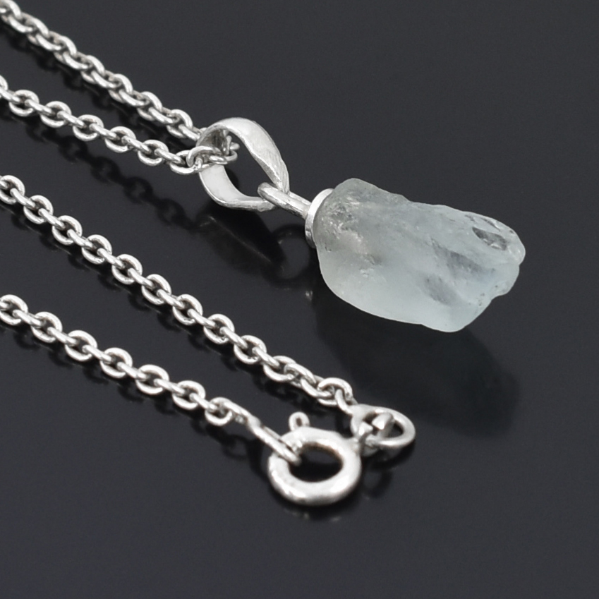 Natural Raw Aquamarine Crystal Pendant in 925 Silver Chain | Healing Stone Necklace - Image 5
