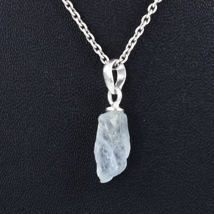 Natural Raw Aquamarine Crystal Pendant in 925 Silver Chain | Healing Stone Necklace - Image 3