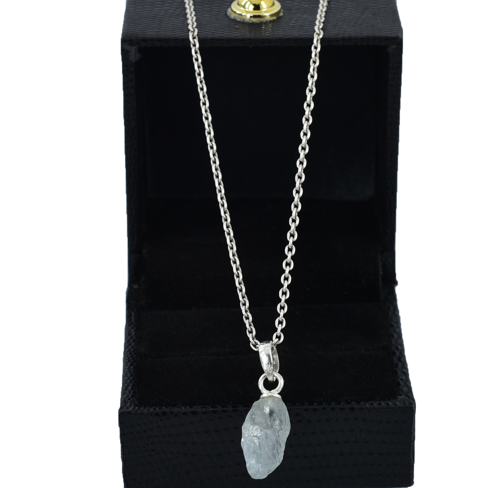 Natural Raw Aquamarine Crystal Pendant in 925 Silver Chain | Healing Stone Necklace - Image 2