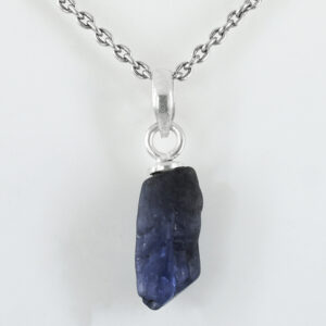 Natural Iolite Raw Crystal Pendant with Silver-Plated Chain