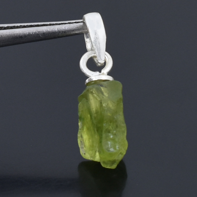 Natural Peridot Raw Crystal Pendant with Silver-Plated Chain - Image 7