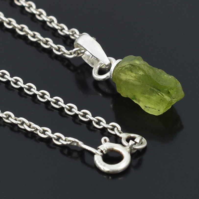 Natural Peridot Raw Crystal Pendant with Silver-Plated Chain - Image 6