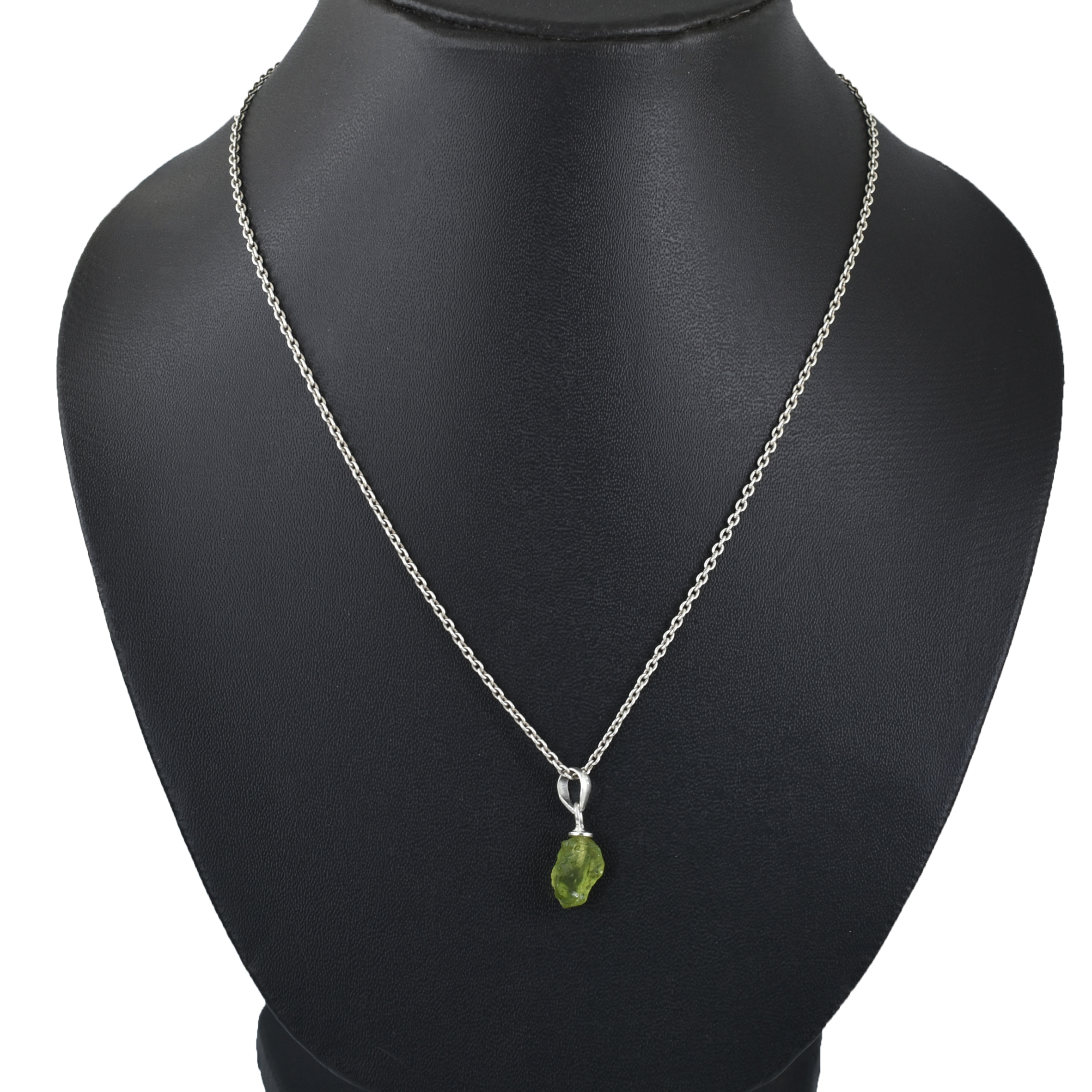 Natural Peridot Raw Crystal Pendant with Silver-Plated Chain - Image 4