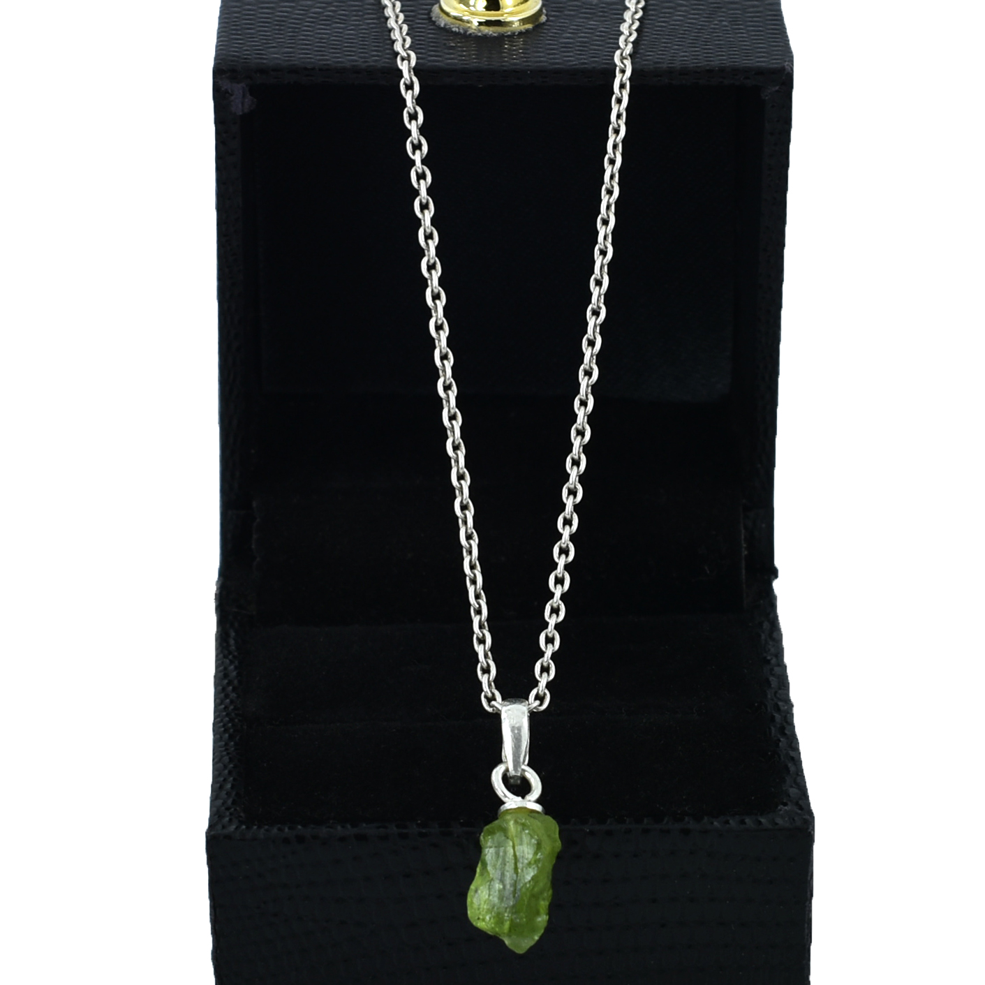Natural Peridot Raw Crystal Pendant with Silver-Plated Chain - Image 2