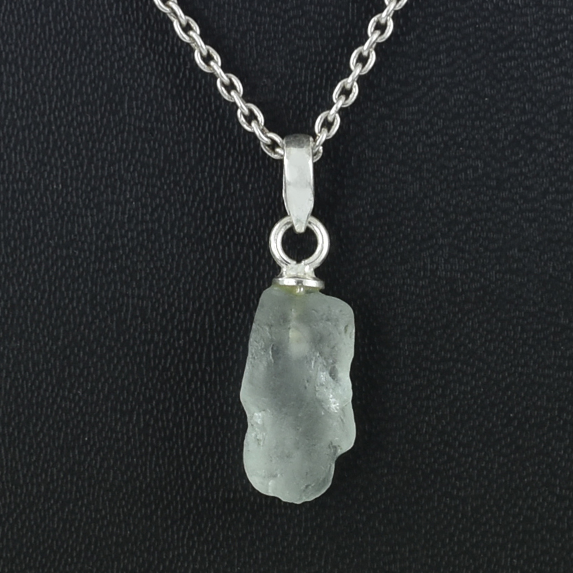 Natural Raw Aquamarine Crystal Pendant in 925 Silver Chain | Healing Gemstone Necklace