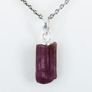 Natural Raw Pink Tourmaline Crystal Pendant in 925 Silver Chain | Healing Gemstone Necklace