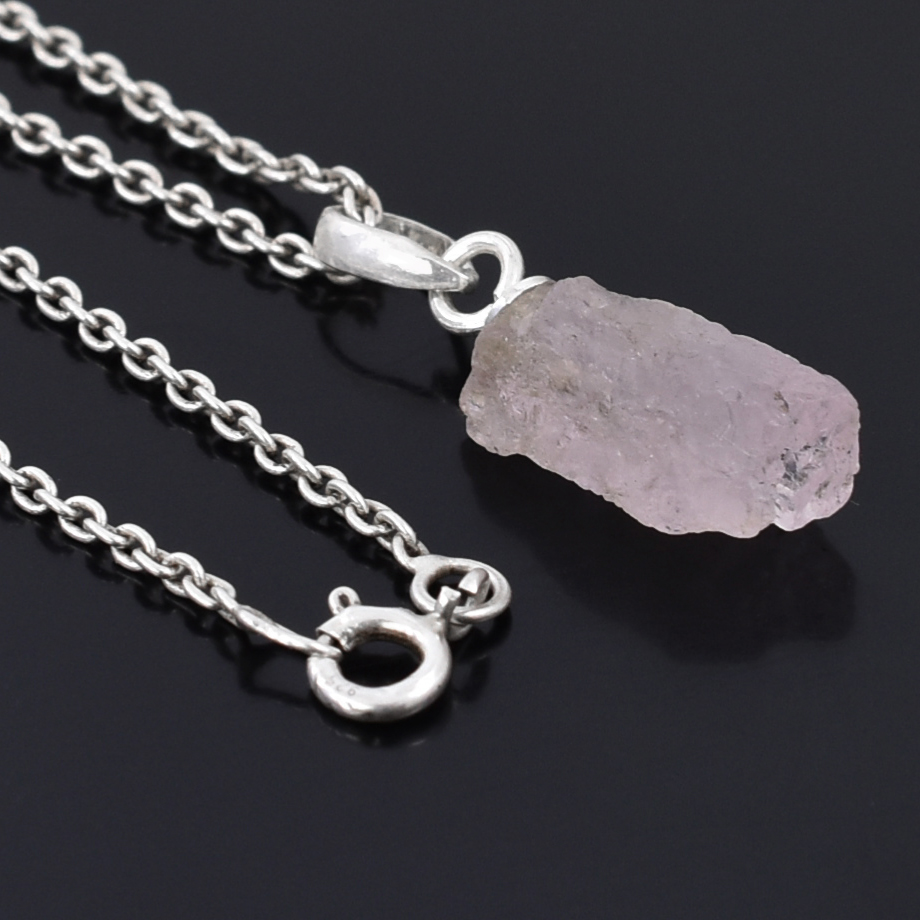 Natural Rose Quartz Raw Crystal Pendant with Silver-Plated Chain - Image 5