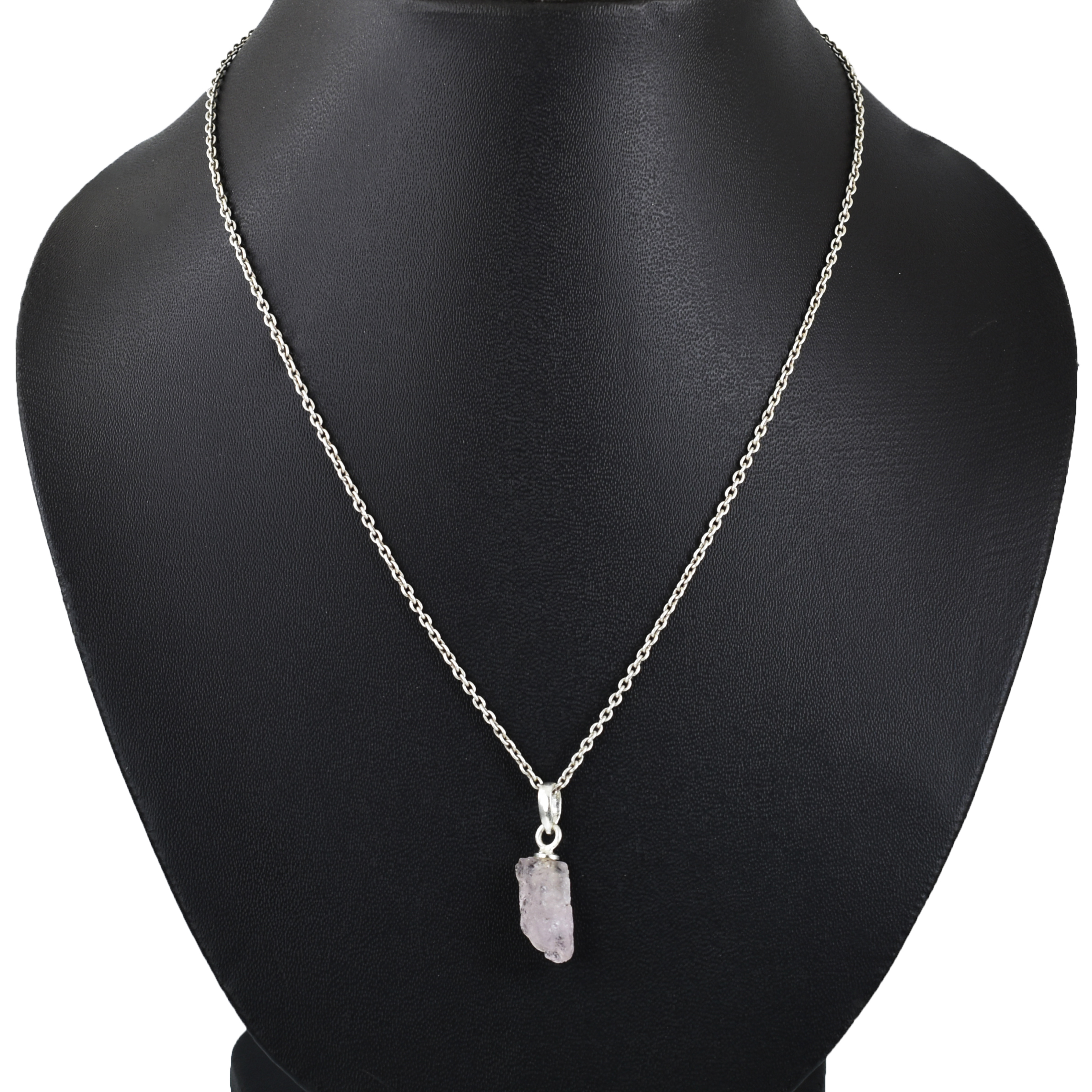 Natural Rose Quartz Raw Crystal Pendant with Silver-Plated Chain - Image 4