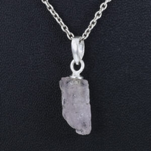 Natural Rose Quartz Raw Crystal Pendant with Silver-Plated Chain