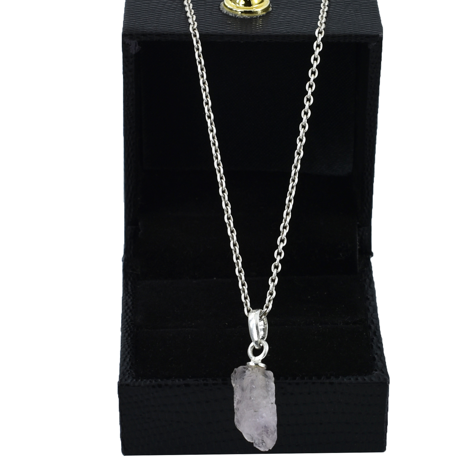 Natural Rose Quartz Raw Crystal Pendant with Silver-Plated Chain - Image 2