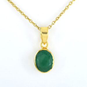 Natural Green Aventurine Faceted Oval Pendant with Gold-Plated Chain