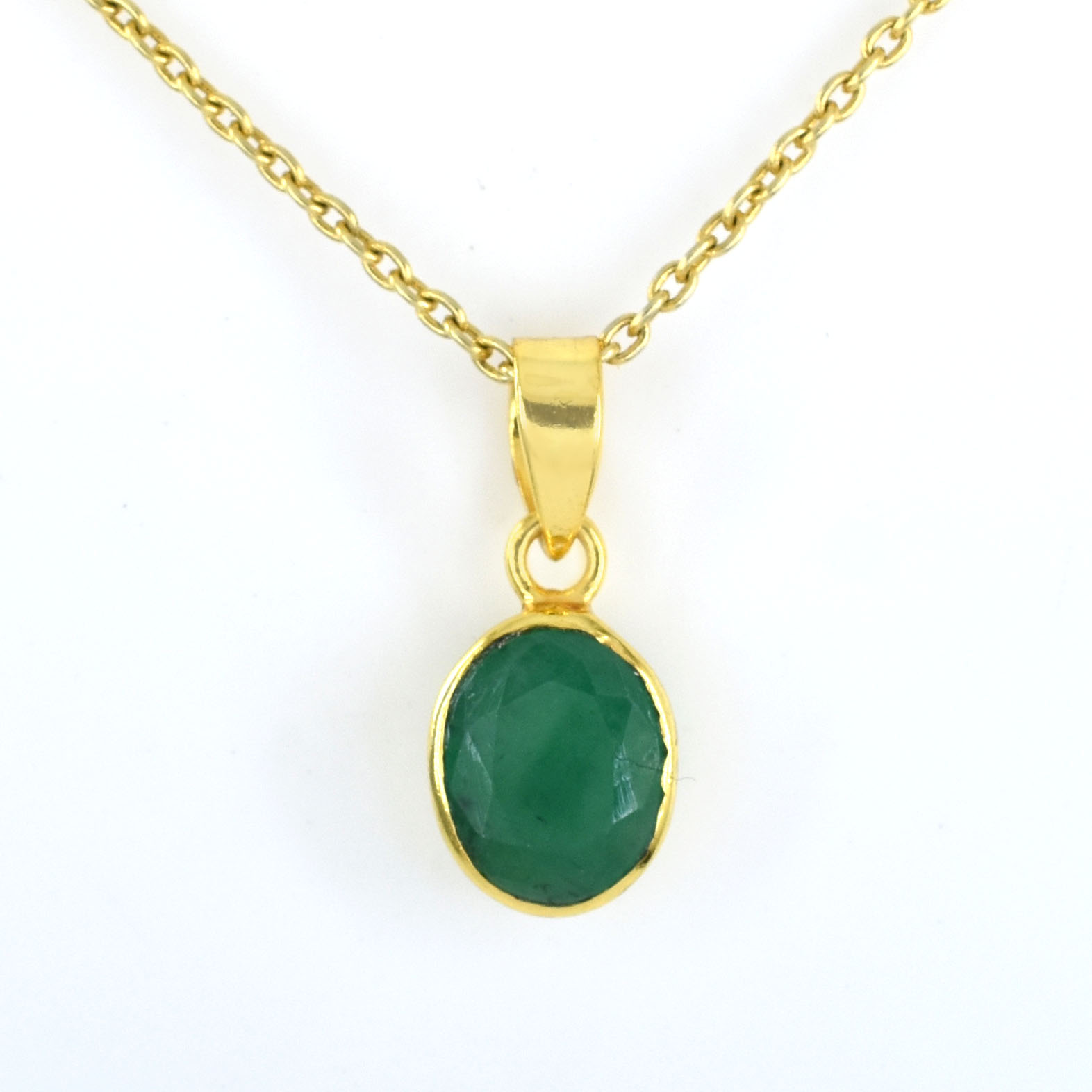 Natural Green Aventurine Faceted Oval Pendant with Gold-Plated Chain