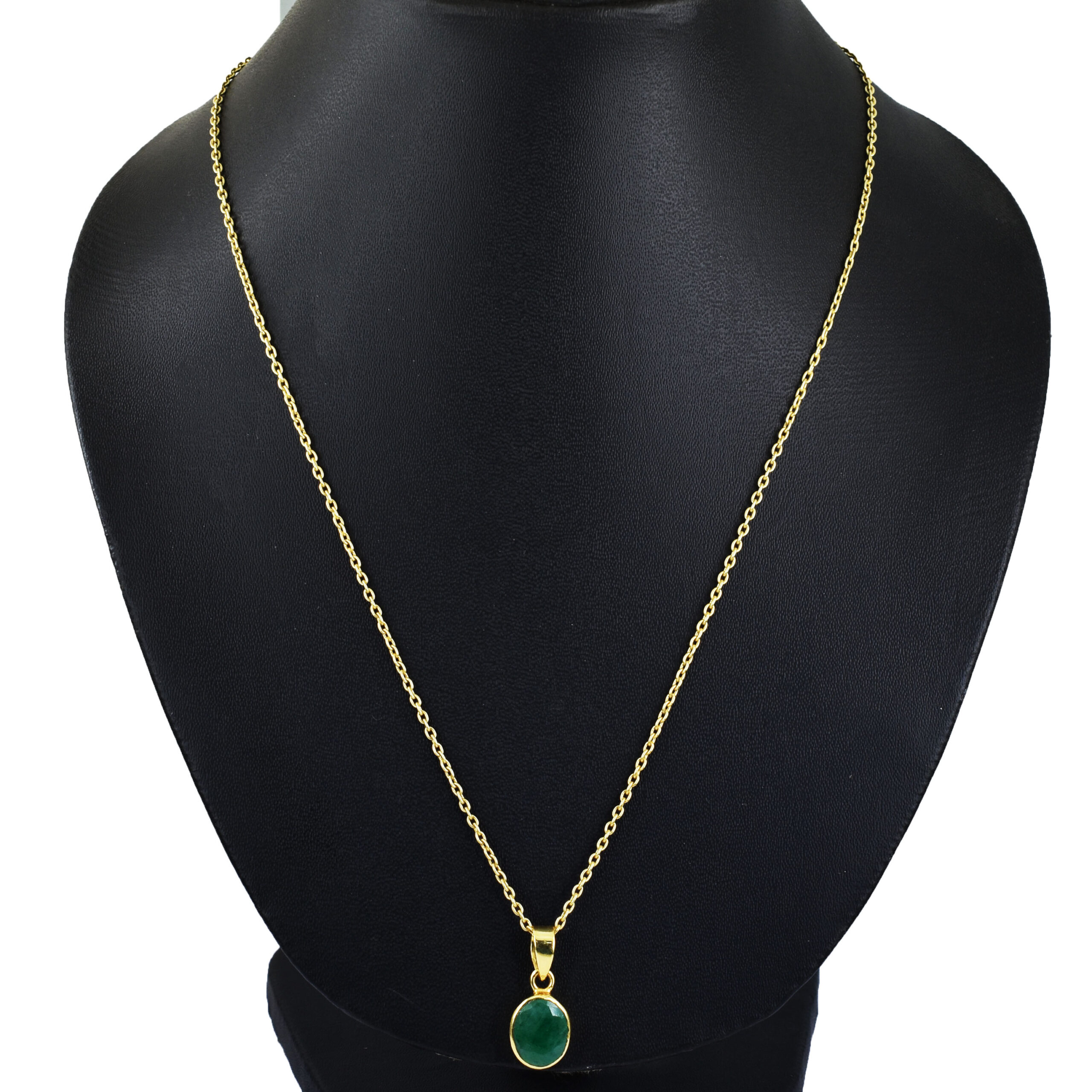 Natural Green Aventurine Faceted Oval Pendant with Gold-Plated Chain - Image 8
