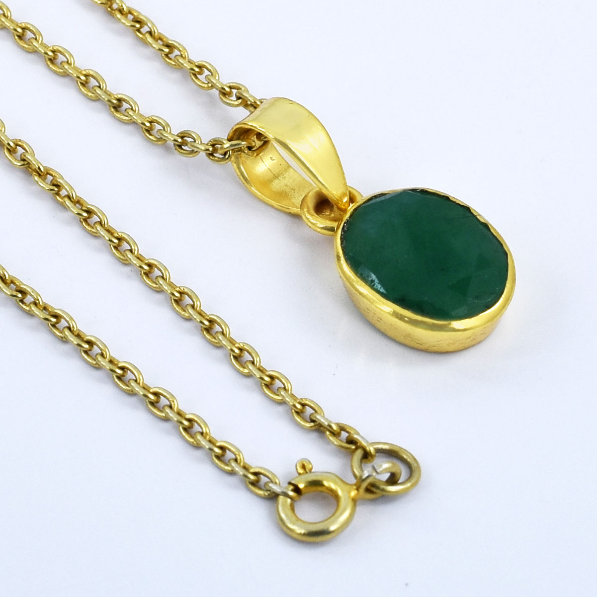 Natural Green Aventurine Faceted Oval Pendant with Gold-Plated Chain - Image 6