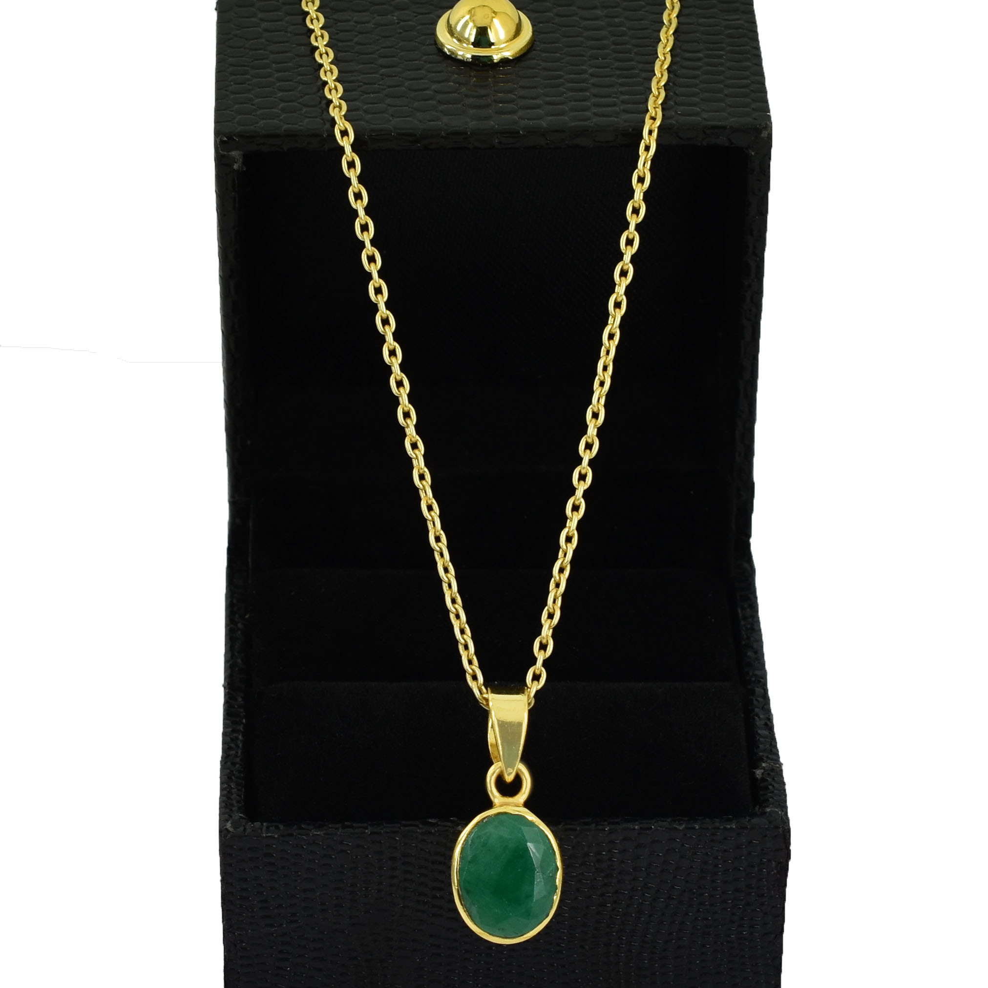 Natural Green Aventurine Faceted Oval Pendant with Gold-Plated Chain - Image 5