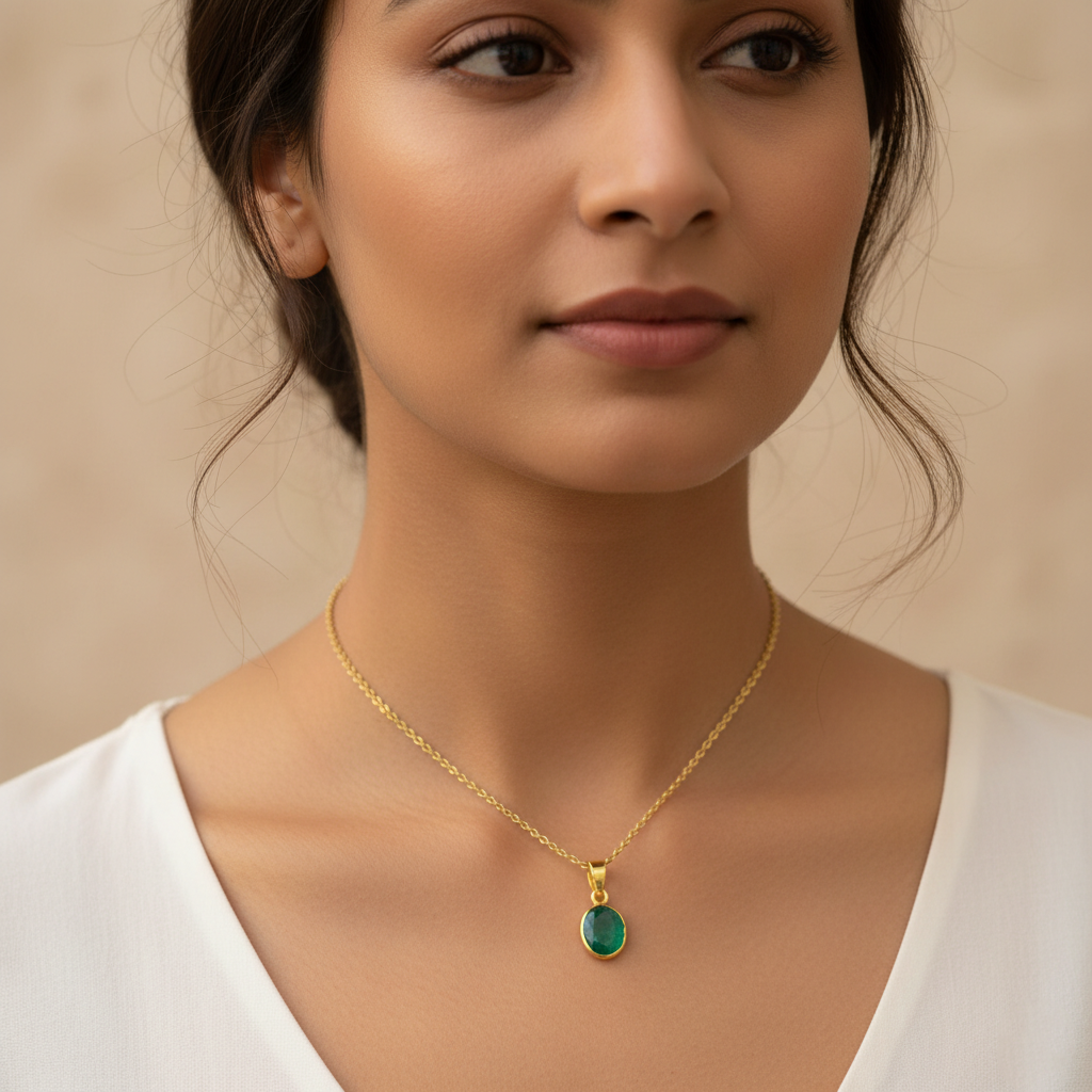 Natural Green Aventurine Faceted Oval Pendant with Gold-Plated Chain - Image 3