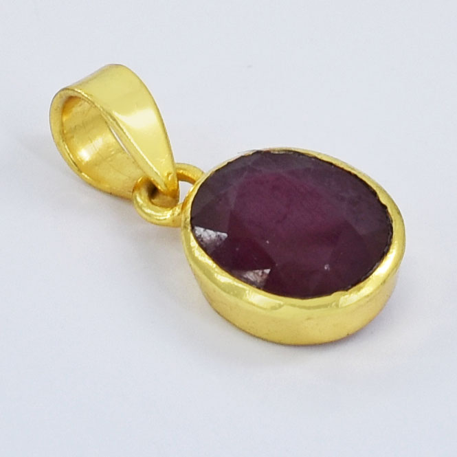 Natural Ruby (Manik) Faceted Oval Pendant with Gold-Plated Chain - Image 9
