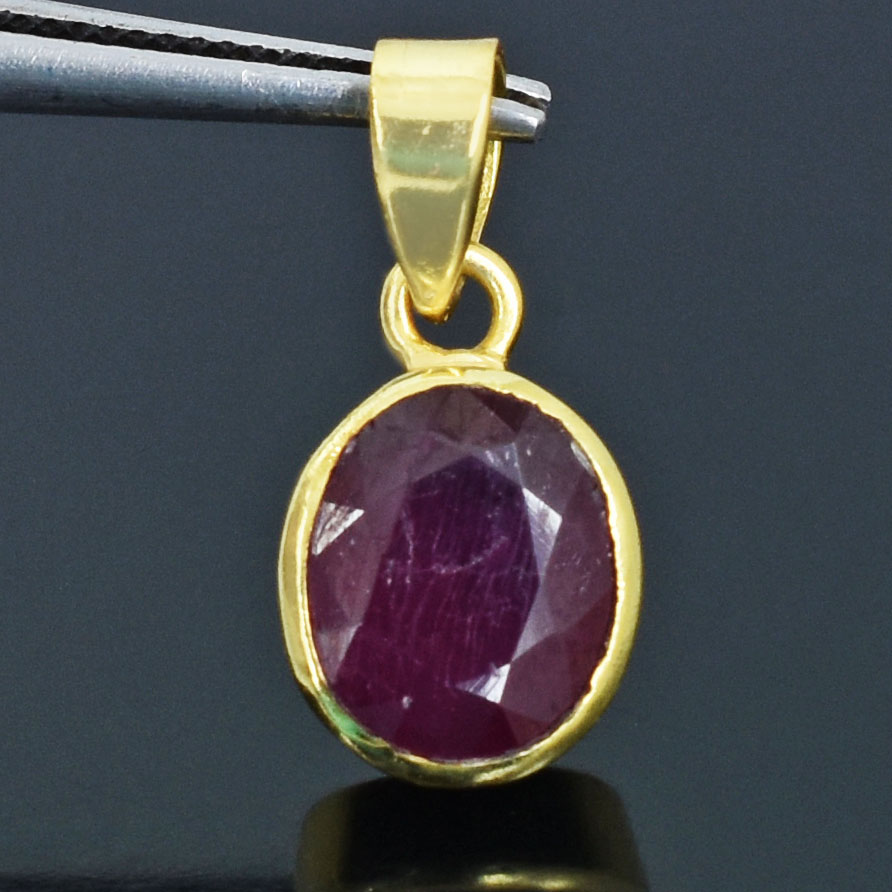Natural Ruby (Manik) Faceted Oval Pendant with Gold-Plated Chain - Image 8