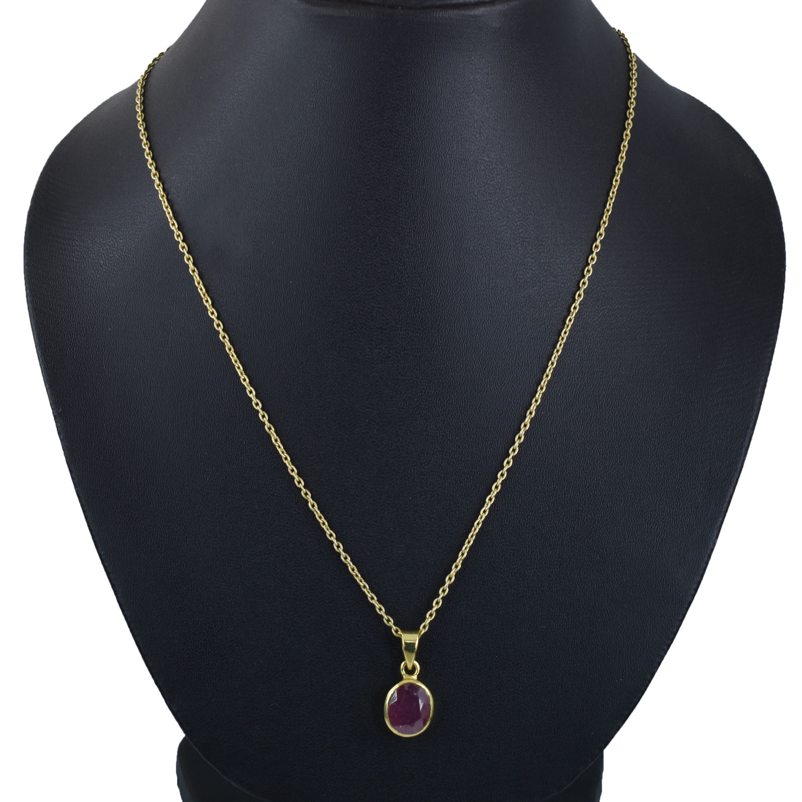 Natural Ruby (Manik) Faceted Oval Pendant with Gold-Plated Chain - Image 7