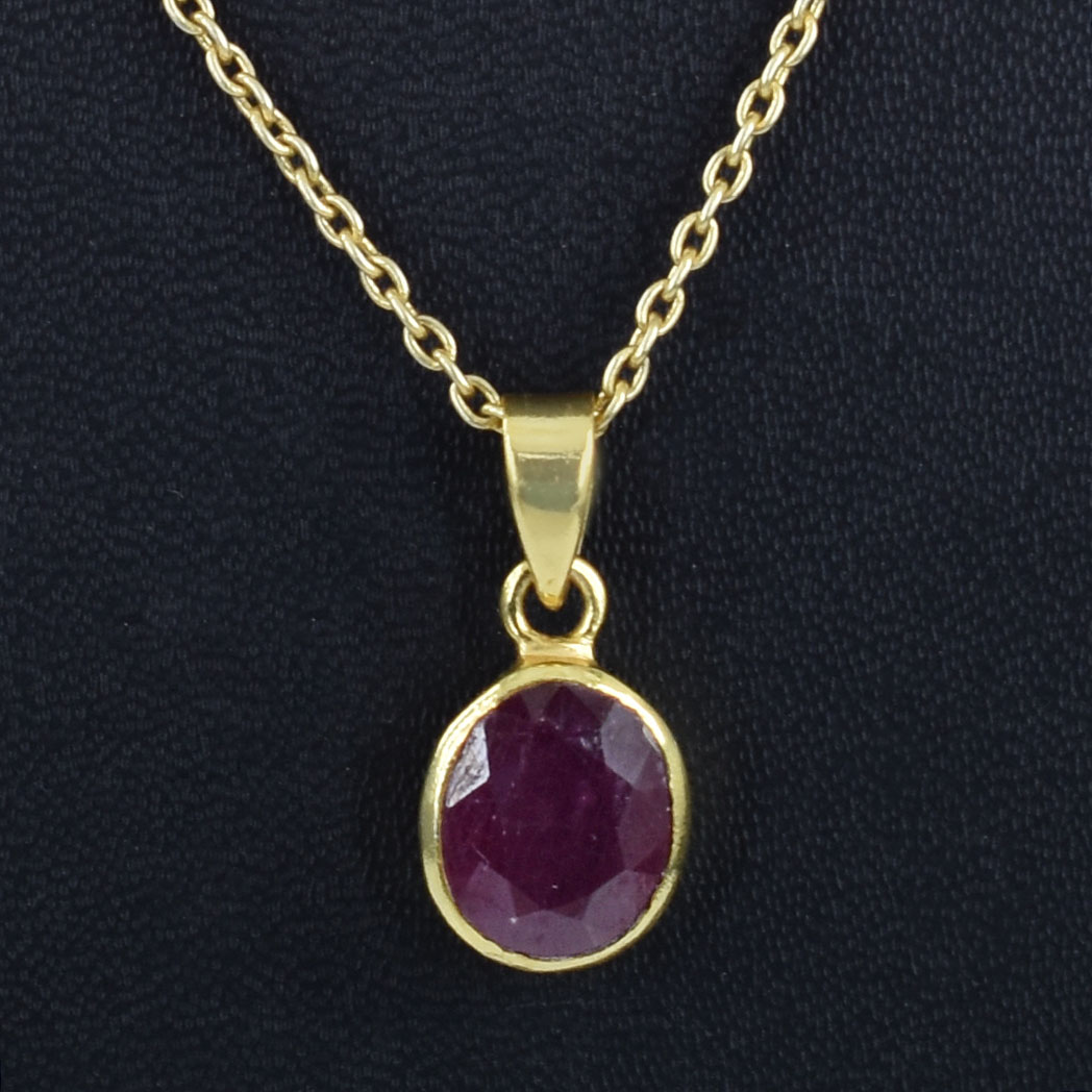 Natural Ruby (Manik) Faceted Oval Pendant with Gold-Plated Chain - Image 6