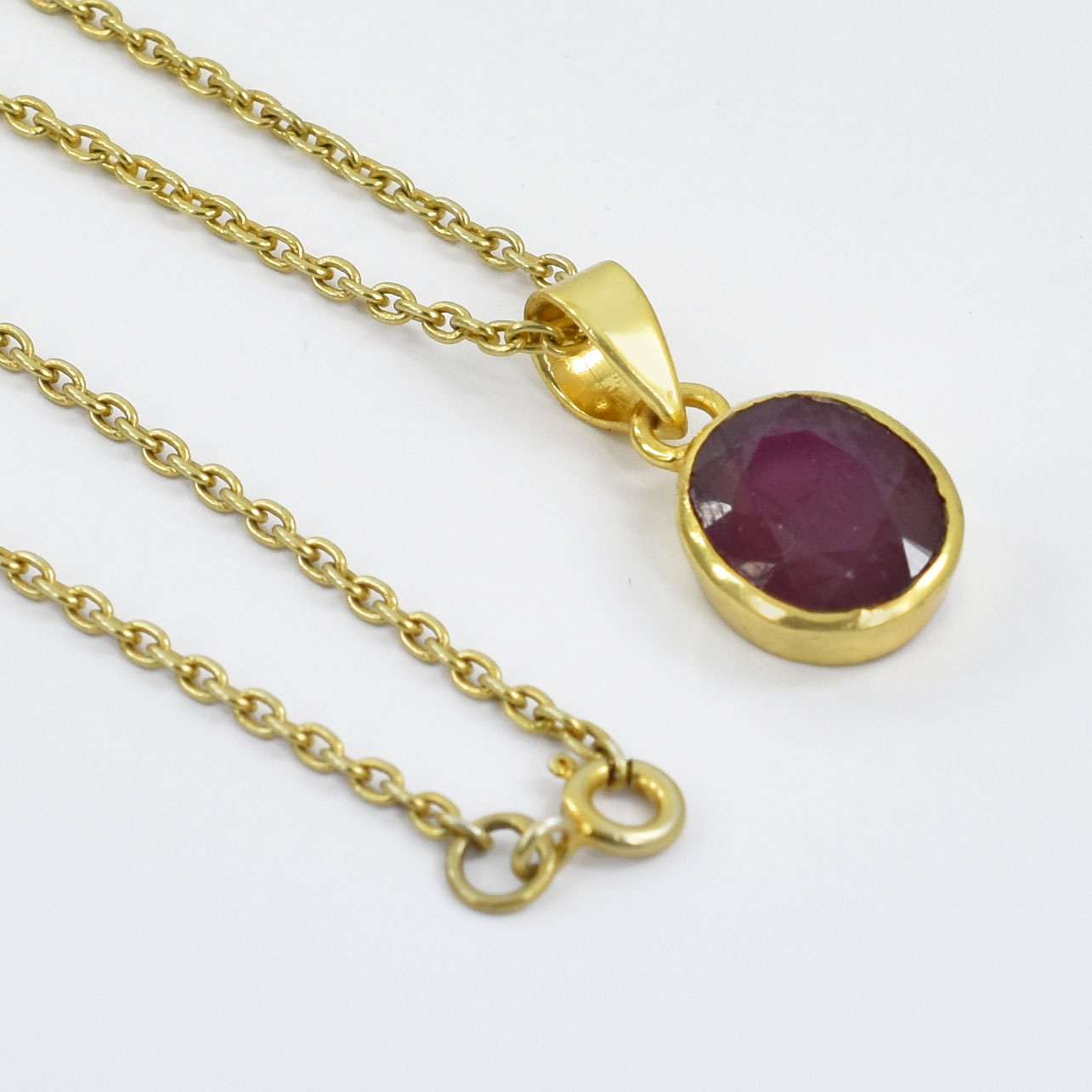Natural Ruby (Manik) Faceted Oval Pendant with Gold-Plated Chain - Image 5
