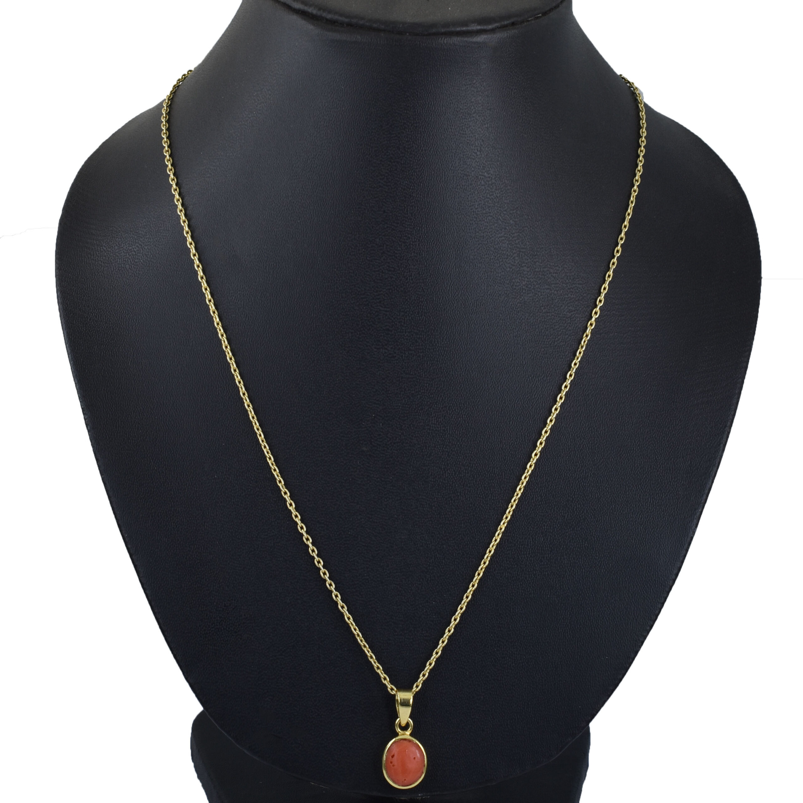 Natural Red Coral (Moonga) Oval Cabochon Pendant – Gold Plated - Image 7