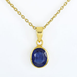 Blue Sapphire (Neelam) Faceted Oval Pendant with Gold-Plated Chain
