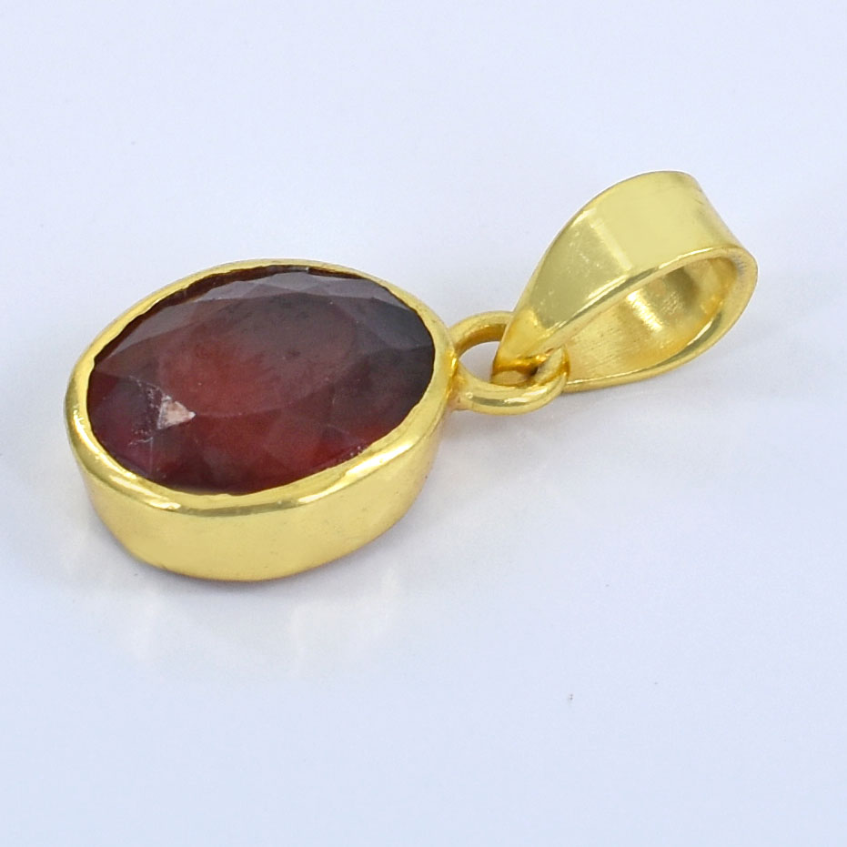 Natural Hessonite Garnet (Gomed) Faceted Oval Pendant with Gold-Plated Chain - Image 9