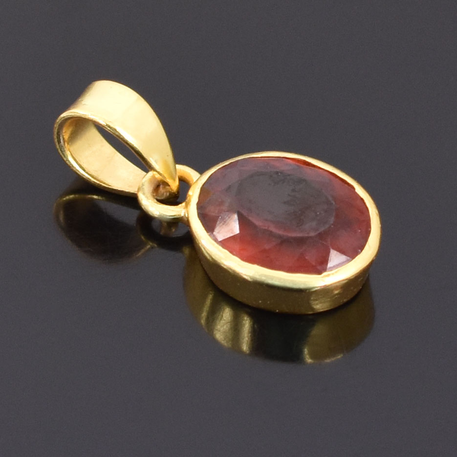 Natural Hessonite Garnet (Gomed) Faceted Oval Pendant with Gold-Plated Chain - Image 8
